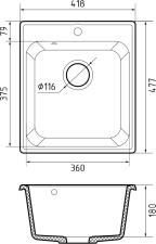 Кухонная мойка GRANFEST QUARZ Z-17 черный + сифон