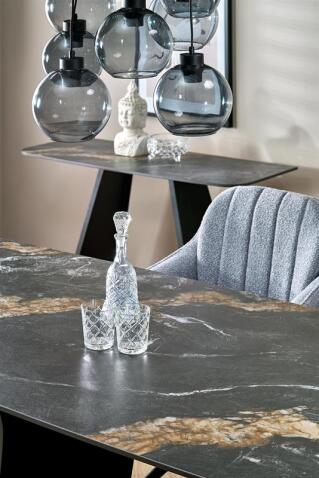 Стол обеденный HALMAR FORUM черный мрамор/черный 180-260/90