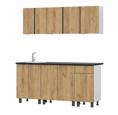 Кухонный гарнитур NN Мебель "КГ-1" (1,8 м) Белый/Дуб золотой/Чёрный