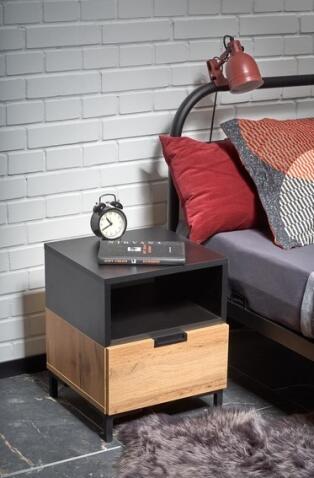 Тумба прикроватная HALMAR SILVIA дуб вотан/черный