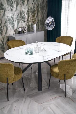 Стол обеденный HALMAR VERTIGO белый мрамор/черный 130-180/130