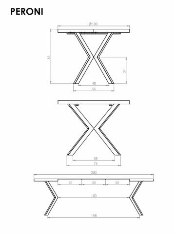 Стол обеденный HALMAR PERONI дуб гикори/кашемир 100-250/100