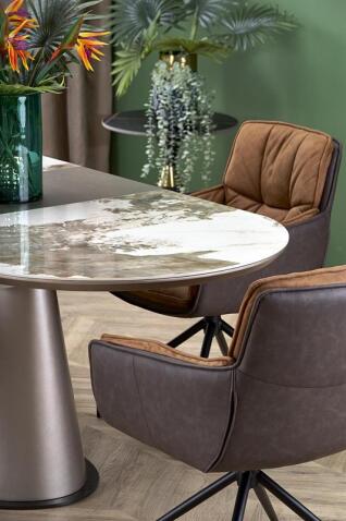 Стол обеденный HALMAR ROBINSON бежевый мрамор/капучино/черный 160-200/90