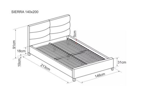 Кровать SIGNAL SIERRA Velvet tap. 150 серый/дуб, 140/200