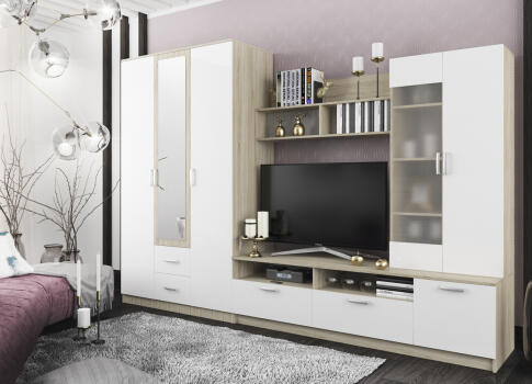 Гостиная ДСВ (МС Софи) №3 СЦС 1800.1 Сонома/Белый