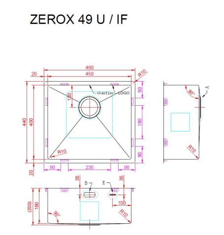 Мойка ZORG ZEROX 49 U / IF STEEL