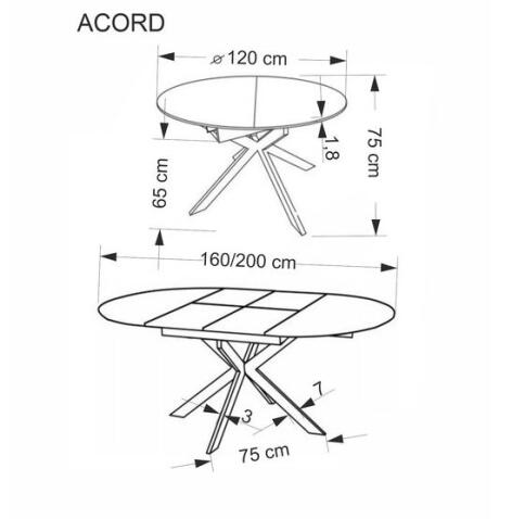 Стол обеденный HALMAR ACORD натуральный/черный 120-200/120