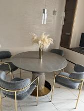 Стол обеденный HALMAR MUSCAT серый мрамор/светло-серый/золотой 120-160/120