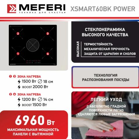 Варочная панель индукционная с вытяжкой MEFERI XSMART60BK POWER