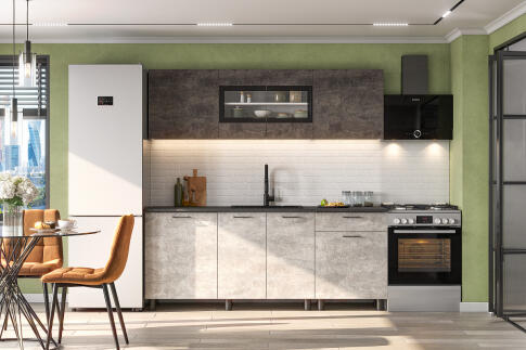 Кухонный гарнитур NN Мебель "КГ-9" (2,0 м) Белый/Цемент темный/Цемент светлый/Черный