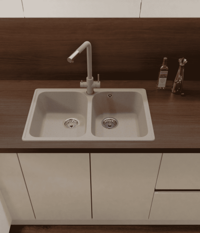 Кухонная мойка GRANFEST QUARZ Z-15 песочный + сифон