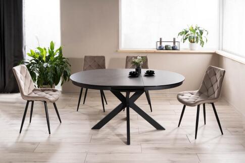 Стол обеденный SIGNAL PORTO Ceramic темно-серый мрамор/черный мат 120-160/120