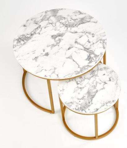 Комплект HALMAR PAOLA (2 стола журнальных) белый мрамор/золотой, 60/40 и 38/34