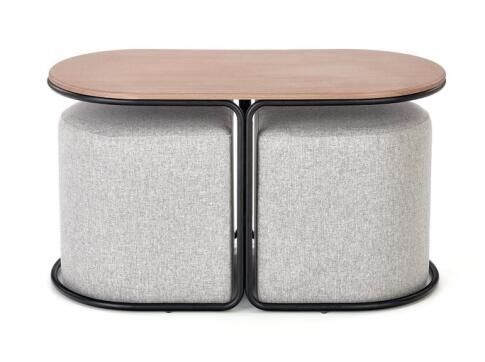 Комплект HALMAR PAMPA (стол журнальный + 2 пуфа) орех/черный, серый