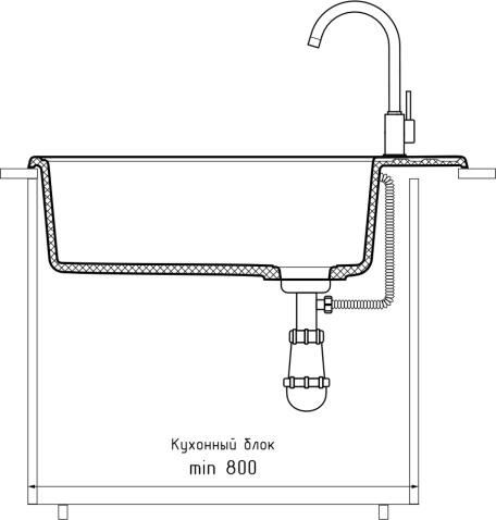 Кухонная мойка GRANFEST QUARZ ZL-51 черный + сифон