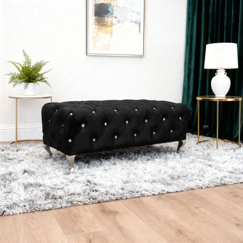 Пуф SIGNAL HESTIA Velvet Bluvel 19 черный/серебряный 100/46/50