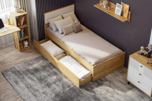 Кровать SV-МЕБЕЛЬ (МС Милан К) Дуб Золотой/Белый Матовый, 90/200