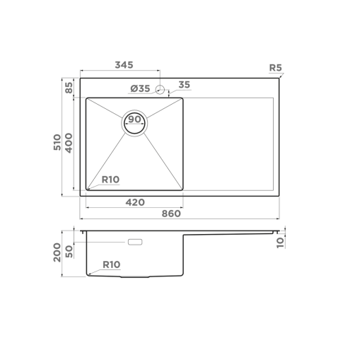Кухонная мойка из нержавейки Omoikiri Akisame 86-IN-L нержавеющая сталь