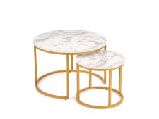 Комплект HALMAR PAOLA (2 стола журнальных) белый мрамор/золотой, 60/40 и 38/34