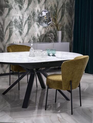 Стол обеденный HALMAR VERTIGO белый мрамор/черный 130-180/130