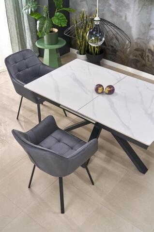 Стол обеденный HALMAR PLATAN белый мрамор/черный 140-180/85