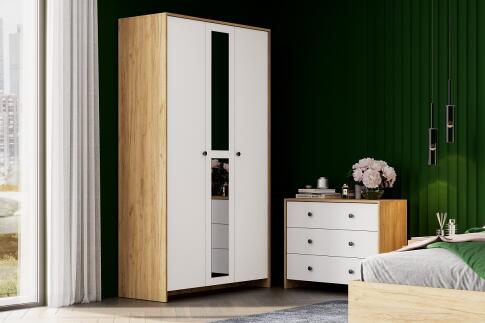 Комод NN Мебель (МС Дольче К) 3 ящика Дуб Золотой/Белый