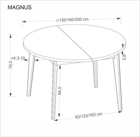 Стол обеденный HALMAR MAGNUS дуб натуральный 120-200/120
