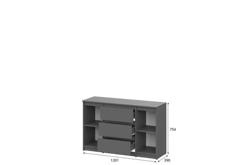 Комод NN Мебель (МС Денвер К) Графит серый (серия 2), 3 ящ., 2 ств.