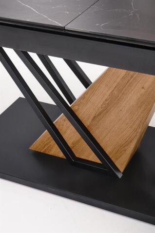 Стол обеденный HALMAR VOLANT 160 черный мрамор/дуб золотой 160-200/90