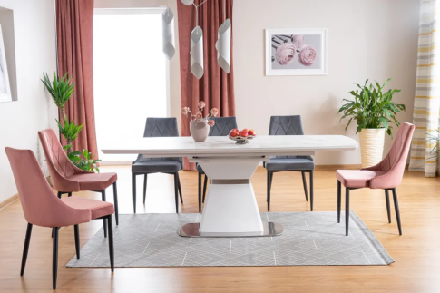 Стол обеденный SIGNAL SATURN II белый мрамор/белый мат