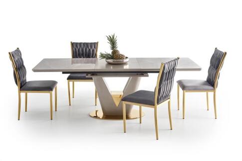 Стол обеденный HALMAR VALENTINO светло-серый/золотой 160-220/90