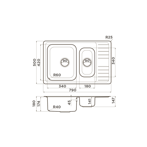 Кухонная мойка из нержавейки Omoikiri Sagami 79-2-IN нержавеющая сталь