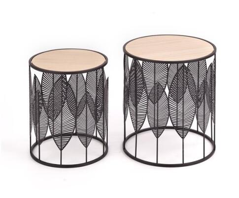 Комплект HALMAR FOLLA (2 стола журнальных) черный/натуральный, 33/40 и 40/45