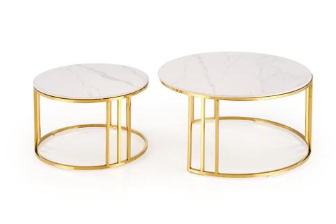 Комплект HALMAR MERCURY 3 (2 стола журнальных) белый мрамор/золотой