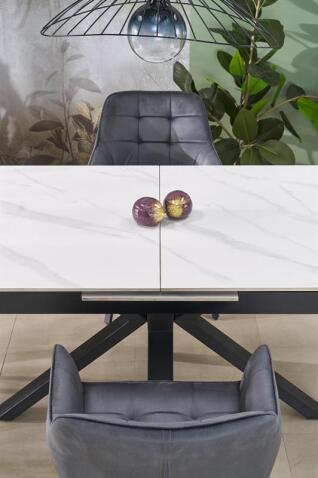 Стол обеденный HALMAR PLATAN белый мрамор/черный 140-180/85