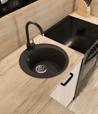 Кухонная мойка GRANFEST QUARZ Z-08 черный + сифон