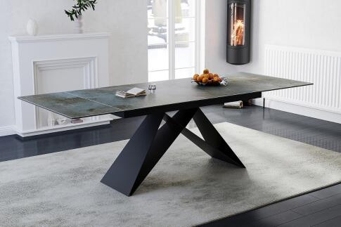 Стол обеденный SIGNAL WESTIN Ceramic Ossido Verde бирюзовый/черный мат 160-240/90