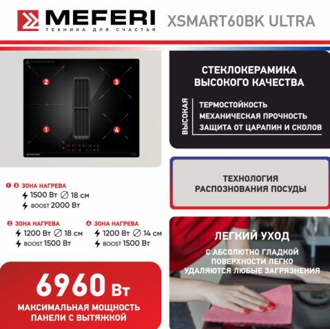 Варочная панель индукционная с вытяжкой MEFERI XSMART60BK ULTRA