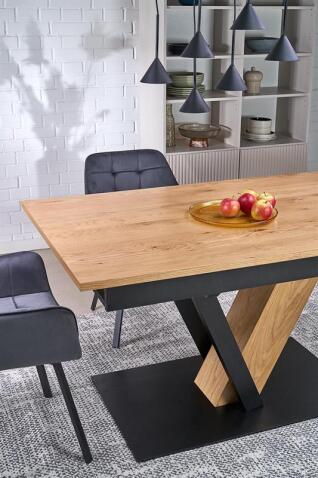 Стол обеденный HALMAR FANIS натуральный/черный 160-220/90