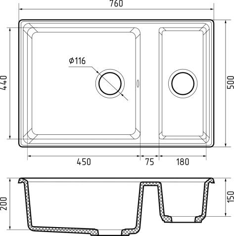 Кухонная мойка GRANFEST LEVEL LV-760K черный