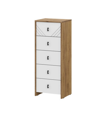 Комод NN Мебель (МС Байкал К) Дуб Золотой/Белый матовый, 5 ящиков