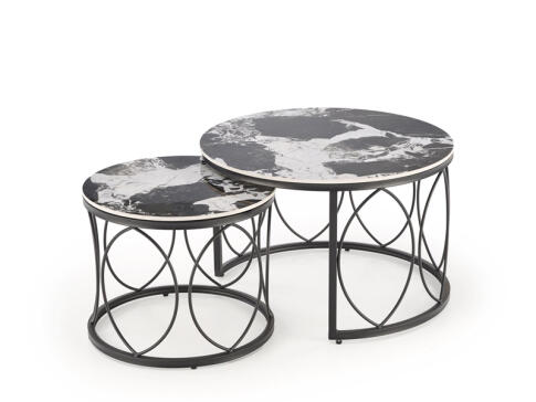 Комплект HALMAR ALEXANDRA (2 стола журнальных) черный мрамор/черный