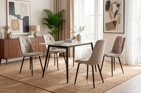 Стол обеденный HALMAR EMILIO белый мрамор/черный 120/70