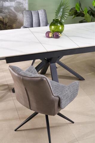 Стол обеденный HALMAR PLATAN белый мрамор/черный 140-180/85