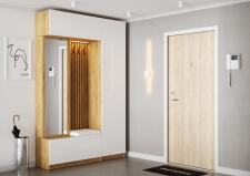 Прихожая МК Стиль БОСТОН МДФ дуб крафт золотой/глянцевая белый кожзам.