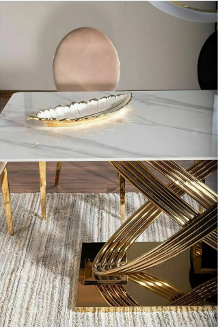 Стол обеденный SIGNAL HERMES эффект белого мрамора/золотой 160/90