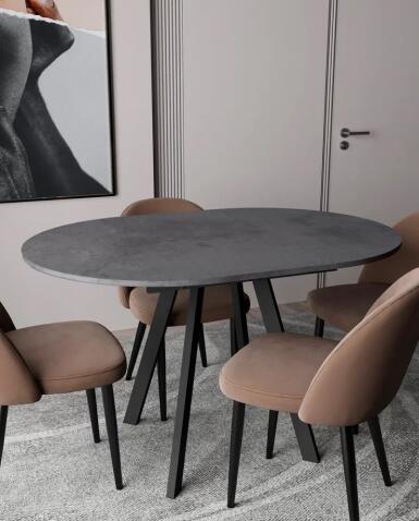 Стол ВВР Элип Камень темный/черный профиль, ЛДСП