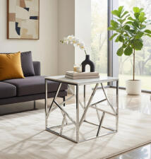 Стол журнальный SIGNAL ESCADA B II белый мрамор/серебряный 55/55
