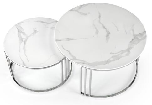 Комплект HALMAR MERCURY 2 (2 стола журнальных) белый мрамор/серебристый