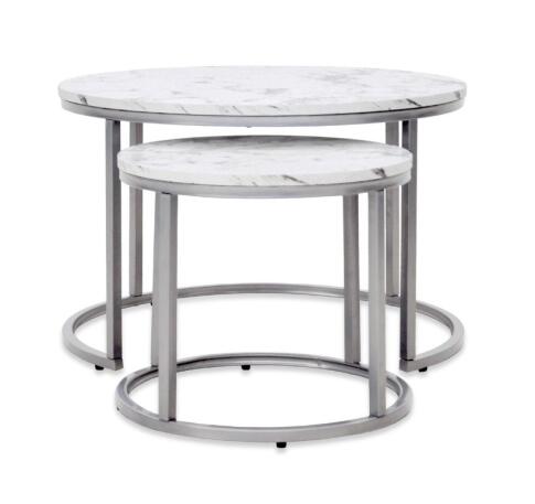 Комплект HALMAR PAOLA (2 стола журнальных) мрамор/серебристый